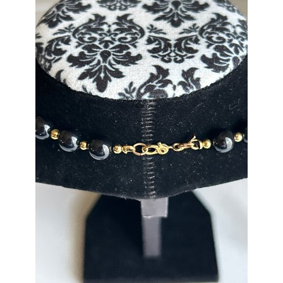 Vintage Monet Black & Gold Beaded Necklace & Black & Gold Trim Clip Earrings Set - Picture 3 of 8